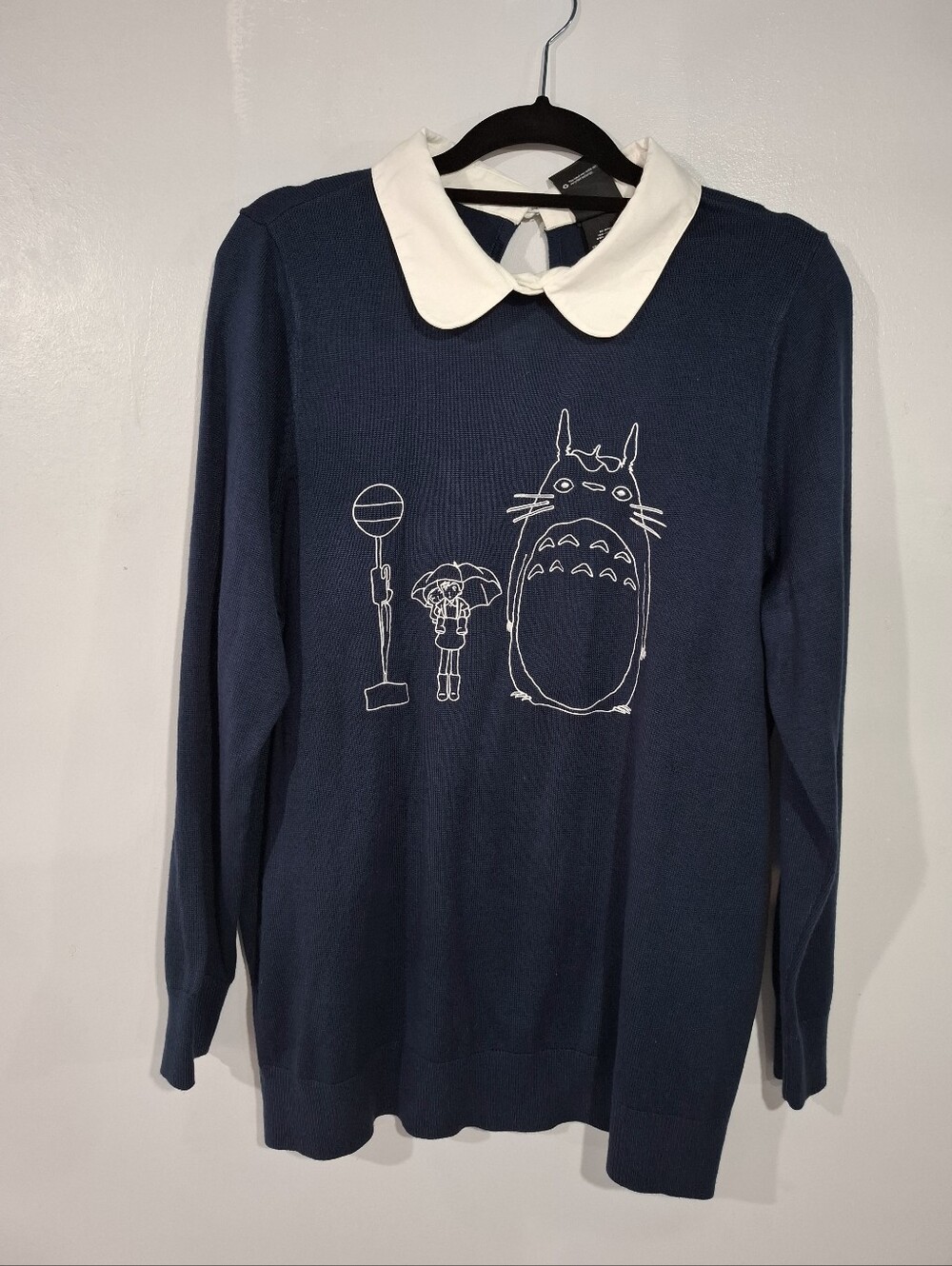 Her Universe My Neirghbor Totoro Navy Crewneck Sweater Peter Pan Collar Sz 1X - Picture 2 of 16
